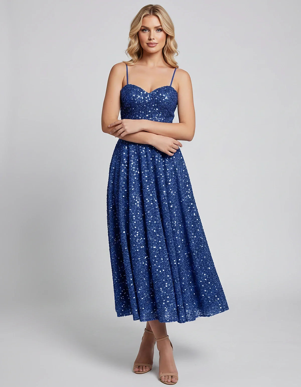 Sequin Spaghetti Strap Sweetheart A-Line Midi Dress with Pockets for Party, Cocktail, Evening, Wedding Guest, Graduation & Su | SKU: CLD-739582046193857-BLUE-L,CLD-739582046193857-BLUE-M,CLD-739582046193857-BLUE-S,CLD-739582046193857-BLUE-XL,CLD-739582046193857-BLUE-XS