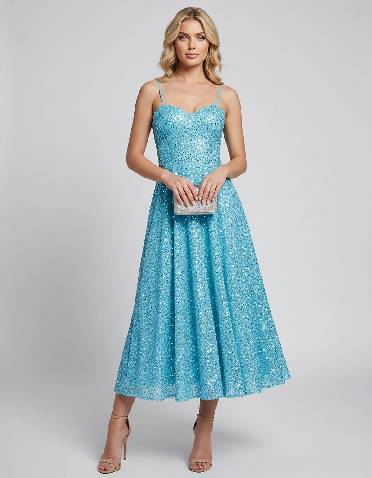 Sequin Spaghetti Strap Sweetheart A-Line Midi Dress with Pockets for Party, Cocktail, Evening, Wedding Guest, Graduation & Su | SKU: CLD-739582046193857-AQUA-L,CLD-739582046193857-AQUA-M,CLD-739582046193857-AQUA-S,CLD-739582046193857-AQUA-XL,CLD-739582046193857-AQUA-XS