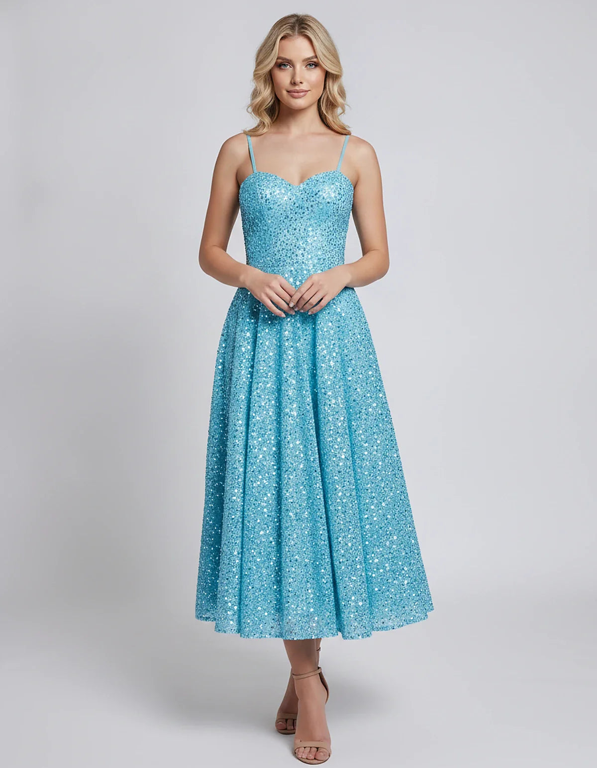 Sequin Spaghetti Strap Sweetheart A-Line Midi Dress with Pockets for Party, Cocktail, Evening, Wedding Guest, Graduation & Su | SKU: CLD-739582046193857-AQUA-L,CLD-739582046193857-AQUA-M,CLD-739582046193857-AQUA-S,CLD-739582046193857-AQUA-XL,CLD-739582046193857-AQUA-XS