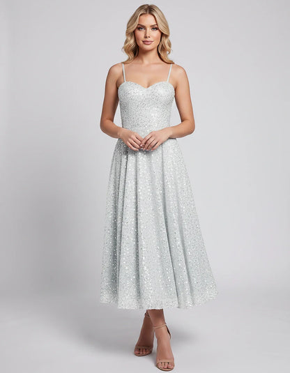 Sequin Spaghetti Strap Sweetheart A-Line Midi Dress with Pockets for Party, Cocktail, Evening, Wedding Guest, Graduation & Su | SKU: CLD-739582046193857-IVORY-L,CLD-739582046193857-IVORY-M,CLD-739582046193857-IVORY-S,CLD-739582046193857-IVORY-XL,CLD-739582046193857-IVORY-XS