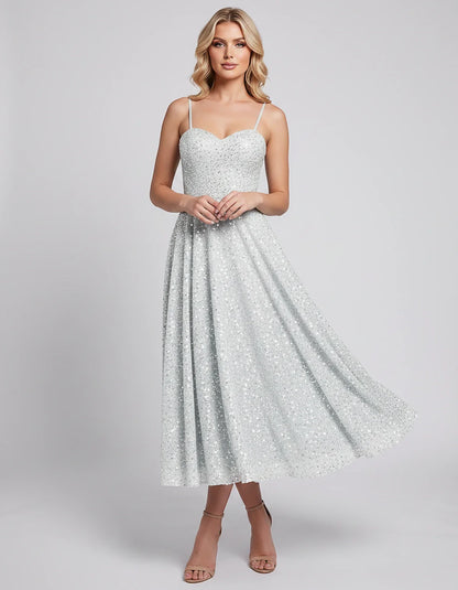 Sequin Spaghetti Strap Sweetheart A-Line Midi Dress with Pockets for Party, Cocktail, Evening, Wedding Guest, Graduation & Su | SKU: CLD-739582046193857-IVORY-L,CLD-739582046193857-IVORY-M,CLD-739582046193857-IVORY-S,CLD-739582046193857-IVORY-XL,CLD-739582046193857-IVORY-XS