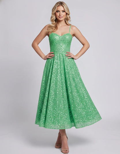 Sequin Spaghetti Strap Sweetheart A-Line Midi Dress with Pockets for Party, Cocktail, Evening, Wedding Guest, Graduation & Su | SKU: CLD-739582046193857-GREEN-L,CLD-739582046193857-GREEN-M,CLD-739582046193857-GREEN-S,CLD-739582046193857-GREEN-XL,CLD-739582046193857-GREEN-XS