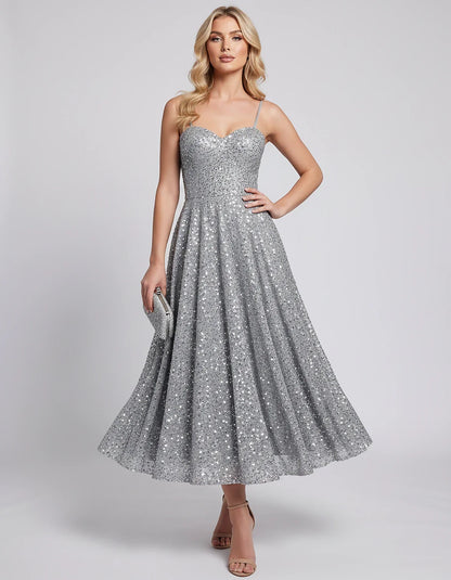 Sequin Spaghetti Strap Sweetheart A-Line Midi Dress with Pockets for Party, Cocktail, Evening, Wedding Guest, Graduation & Su | SKU: CLD-739582046193857-GREY-L,CLD-739582046193857-GREY-M,CLD-739582046193857-GREY-S,CLD-739582046193857-GREY-XL,CLD-739582046193857-GREY-XS