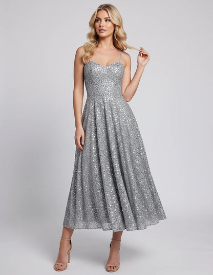 Sequin Spaghetti Strap Sweetheart A-Line Midi Dress with Pockets for Party, Cocktail, Evening, Wedding Guest, Graduation & Su | SKU: CLD-739582046193857-GREY-L,CLD-739582046193857-GREY-M,CLD-739582046193857-GREY-S,CLD-739582046193857-GREY-XL,CLD-739582046193857-GREY-XS