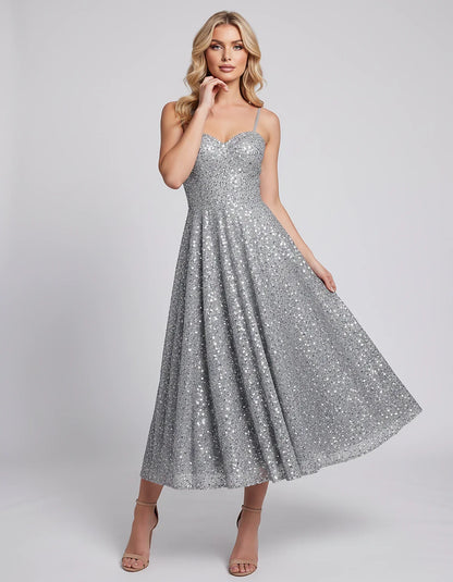 Sequin Spaghetti Strap Sweetheart A-Line Midi Dress with Pockets for Party, Cocktail, Evening, Wedding Guest, Graduation & Su | SKU: CLD-739582046193857-GREY-L,CLD-739582046193857-GREY-M,CLD-739582046193857-GREY-S,CLD-739582046193857-GREY-XL,CLD-739582046193857-GREY-XS