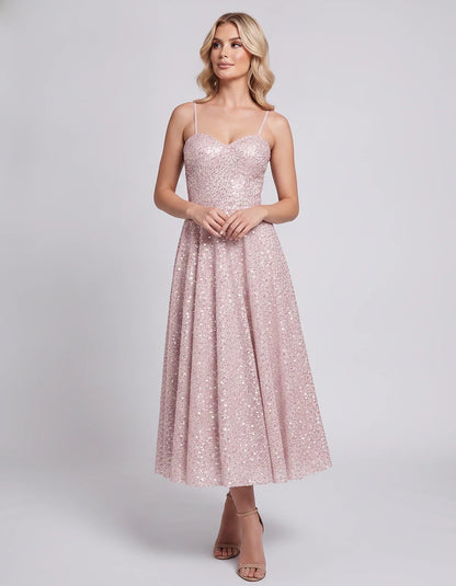 Sequin Spaghetti Strap Sweetheart A-Line Midi Dress with Pockets for Party, Cocktail, Evening, Wedding Guest, Graduation & Su | SKU: CLD-739582046193857-PINK-L,CLD-739582046193857-PINK-M,CLD-739582046193857-PINK-S,CLD-739582046193857-PINK-XL,CLD-739582046193857-PINK-XS