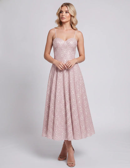 Sequin Spaghetti Strap Sweetheart A-Line Midi Dress with Pockets for Party, Cocktail, Evening, Wedding Guest, Graduation & Su | SKU: CLD-739582046193857-PINK-L,CLD-739582046193857-PINK-M,CLD-739582046193857-PINK-S,CLD-739582046193857-PINK-XL,CLD-739582046193857-PINK-XS