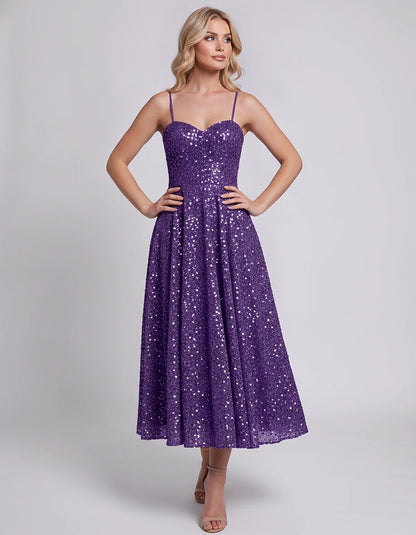 Sequin Spaghetti Strap Sweetheart A-Line Midi Dress with Pockets for Party, Cocktail, Evening, Wedding Guest, Graduation & Su | SKU: CLD-739582046193857-PURPLE-L,CLD-739582046193857-PURPLE-M,CLD-739582046193857-PURPLE-S,CLD-739582046193857-PURPLE-XL,CLD-739582046193857-PURPLE-XS