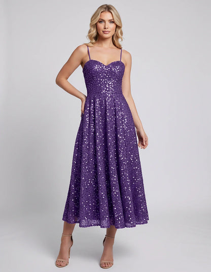 Sequin Spaghetti Strap Sweetheart A-Line Midi Dress with Pockets for Party, Cocktail, Evening, Wedding Guest, Graduation & Su | SKU: CLD-739582046193857-PURPLE-L,CLD-739582046193857-PURPLE-M,CLD-739582046193857-PURPLE-S,CLD-739582046193857-PURPLE-XL,CLD-739582046193857-PURPLE-XS