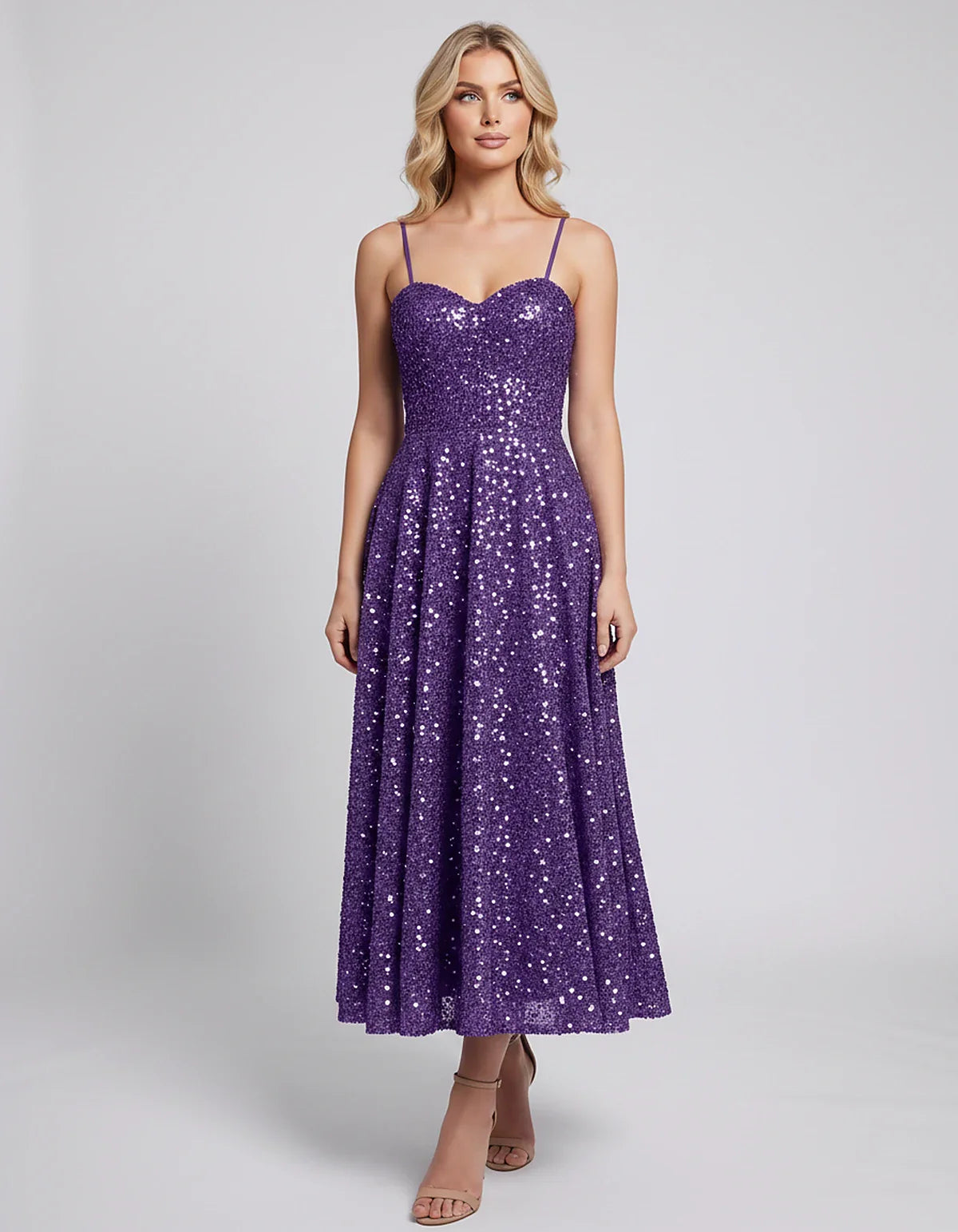 Sequin Spaghetti Strap Sweetheart A-Line Midi Dress with Pockets for Party, Cocktail, Evening, Wedding Guest, Graduation & Su | SKU: CLD-739582046193857-PURPLE-L,CLD-739582046193857-PURPLE-M,CLD-739582046193857-PURPLE-S,CLD-739582046193857-PURPLE-XL,CLD-739582046193857-PURPLE-XS