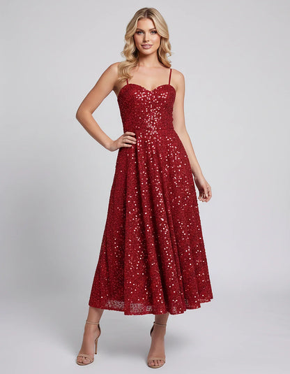 Sequin Spaghetti Strap Sweetheart A-Line Midi Dress with Pockets for Party, Cocktail, Evening, Wedding Guest, Graduation & Su | SKU: CLD-739582046193857-RED-L,CLD-739582046193857-RED-M,CLD-739582046193857-RED-S,CLD-739582046193857-RED-XL,CLD-739582046193857-RED-XS