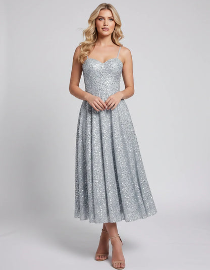 Sequin Spaghetti Strap Sweetheart A-Line Midi Dress with Pockets for Party, Cocktail, Evening, Wedding Guest, Graduation & Su | SKU: CLD-739582046193857-SILVER-L,CLD-739582046193857-SILVER-M,CLD-739582046193857-SILVER-S,CLD-739582046193857-SILVER-XL,CLD-739582046193857-SILVER-XS