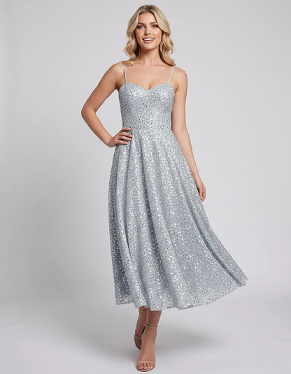 Sequin Spaghetti Strap Sweetheart A-Line Midi Dress with Pockets for Party, Cocktail, Evening, Wedding Guest, Graduation & Su | SKU: CLD-739582046193857-SILVER-L,CLD-739582046193857-SILVER-M,CLD-739582046193857-SILVER-S,CLD-739582046193857-SILVER-XL,CLD-739582046193857-SILVER-XS