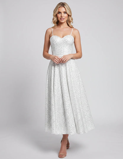 Sequin Spaghetti Strap Sweetheart A-Line Midi Dress with Pockets for Party, Cocktail, Evening, Wedding Guest, Graduation & Su | SKU: CLD-739582046193857-WHITE-L,CLD-739582046193857-WHITE-M,CLD-739582046193857-WHITE-S,CLD-739582046193857-WHITE-XL,CLD-739582046193857-WHITE-XS