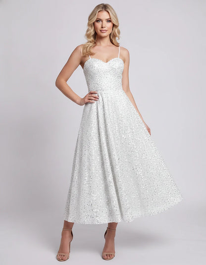 Sequin Spaghetti Strap Sweetheart A-Line Midi Dress with Pockets for Party, Cocktail, Evening, Wedding Guest, Graduation & Su | SKU: CLD-739582046193857-WHITE-L,CLD-739582046193857-WHITE-M,CLD-739582046193857-WHITE-S,CLD-739582046193857-WHITE-XL,CLD-739582046193857-WHITE-XS