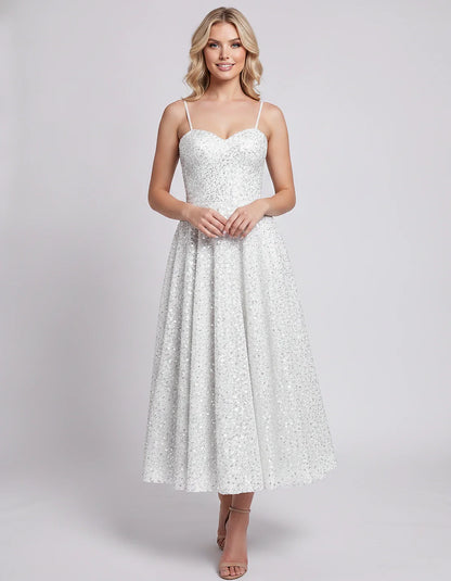 Sequin Spaghetti Strap Sweetheart A-Line Midi Dress with Pockets for Party, Cocktail, Evening, Wedding Guest, Graduation & Su | SKU: CLD-739582046193857-WHITE-L,CLD-739582046193857-WHITE-M,CLD-739582046193857-WHITE-S,CLD-739582046193857-WHITE-XL,CLD-739582046193857-WHITE-XS