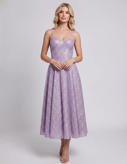 Sequin Spaghetti Strap Sweetheart A-Line Midi Dress with Pockets for Party, Cocktail, Evening, Wedding Guest, Graduation & Su | SKU: CLD-739582046193857-LILAC-L,CLD-739582046193857-LILAC-M,CLD-739582046193857-LILAC-S,CLD-739582046193857-LILAC-XL,CLD-739582046193857-LILAC-XS