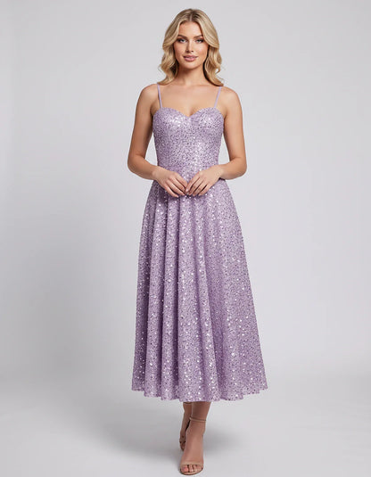 Sequin Spaghetti Strap Sweetheart A-Line Midi Dress with Pockets for Party, Cocktail, Evening, Wedding Guest, Graduation & Su | SKU: CLD-739582046193857-LILAC-L,CLD-739582046193857-LILAC-M,CLD-739582046193857-LILAC-S,CLD-739582046193857-LILAC-XL,CLD-739582046193857-LILAC-XS