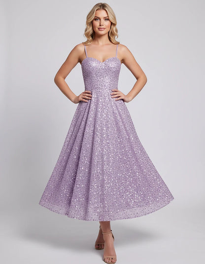 Sequin Spaghetti Strap Sweetheart A-Line Midi Dress with Pockets for Party, Cocktail, Evening, Wedding Guest, Graduation & Su | SKU: CLD-739582046193857-LILAC-L,CLD-739582046193857-LILAC-M,CLD-739582046193857-LILAC-S,CLD-739582046193857-LILAC-XL,CLD-739582046193857-LILAC-XS
