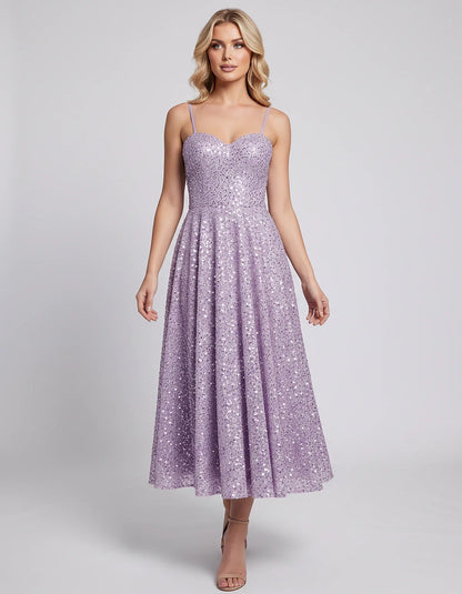 Sequin Spaghetti Strap Sweetheart A-Line Midi Dress with Pockets for Party, Cocktail, Evening, Wedding Guest, Graduation & Su | SKU: CLD-739582046193857-LILAC-L,CLD-739582046193857-LILAC-M,CLD-739582046193857-LILAC-S,CLD-739582046193857-LILAC-XL,CLD-739582046193857-LILAC-XS