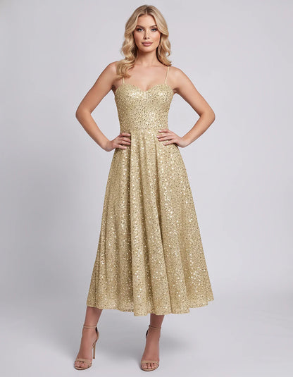 Sequin Spaghetti Strap Sweetheart A-Line Midi Dress with Pockets for Party, Cocktail, Evening, Wedding Guest, Graduation & Su | SKU: CLD-739582046193857-CHAMPAGNE-L,CLD-739582046193857-CHAMPAGNE-M,CLD-739582046193857-CHAMPAGNE-S,CLD-739582046193857-CHAMPAGNE-XL,CLD-739582046193857-CHAMPAGNE-XS