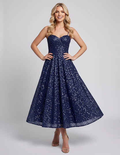 Sequin Spaghetti Strap Sweetheart A-Line Midi Dress with Pockets for Party, Cocktail, Evening, Wedding Guest, Graduation & Su | SKU: CLD-739582046193857-NAVY-L,CLD-739582046193857-NAVY-M,CLD-739582046193857-NAVY-S,CLD-739582046193857-NAVY-XL,CLD-739582046193857-NAVY-XS