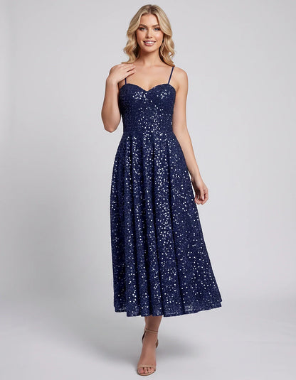 Sequin Spaghetti Strap Sweetheart A-Line Midi Dress with Pockets for Party, Cocktail, Evening, Wedding Guest, Graduation & Su | SKU: CLD-739582046193857-NAVY-L,CLD-739582046193857-NAVY-M,CLD-739582046193857-NAVY-S,CLD-739582046193857-NAVY-XL,CLD-739582046193857-NAVY-XS