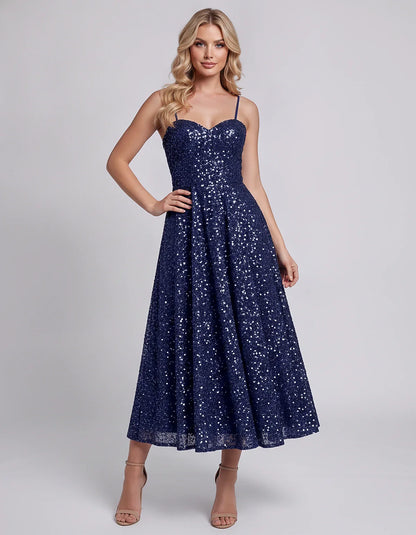 Sequin Spaghetti Strap Sweetheart A-Line Midi Dress with Pockets for Party, Cocktail, Evening, Wedding Guest, Graduation & Su | SKU: CLD-739582046193857-NAVY-L,CLD-739582046193857-NAVY-M,CLD-739582046193857-NAVY-S,CLD-739582046193857-NAVY-XL,CLD-739582046193857-NAVY-XS
