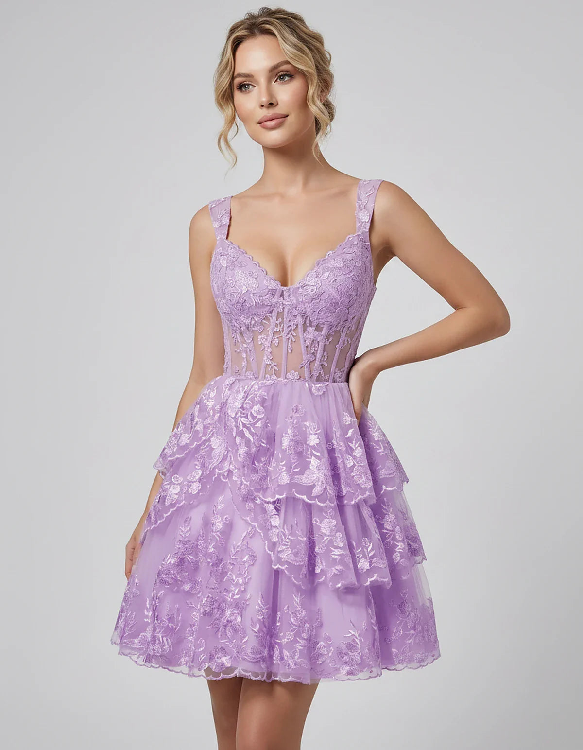 Lace & Tulle Sleeveless Sweetheart A-Line Mini Dress with Corset Bodice for Homecoming, Party, Cocktail, Evening & Wedding Gu | SKU: RMD-481950372684915-MAUVE-L,RMD-481950372684915-MAUVE-M,RMD-481950372684915-MAUVE-S,RMD-481950372684915-MAUVE-XL,RMD-481950372684915-MAUVE-XS