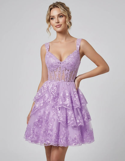 Lace & Tulle Sleeveless Sweetheart A-Line Mini Dress with Corset Bodice for Homecoming, Party, Cocktail, Evening & Wedding Gu | SKU: RMD-481950372684915-MAUVE-L,RMD-481950372684915-MAUVE-M,RMD-481950372684915-MAUVE-S,RMD-481950372684915-MAUVE-XL,RMD-481950372684915-MAUVE-XS