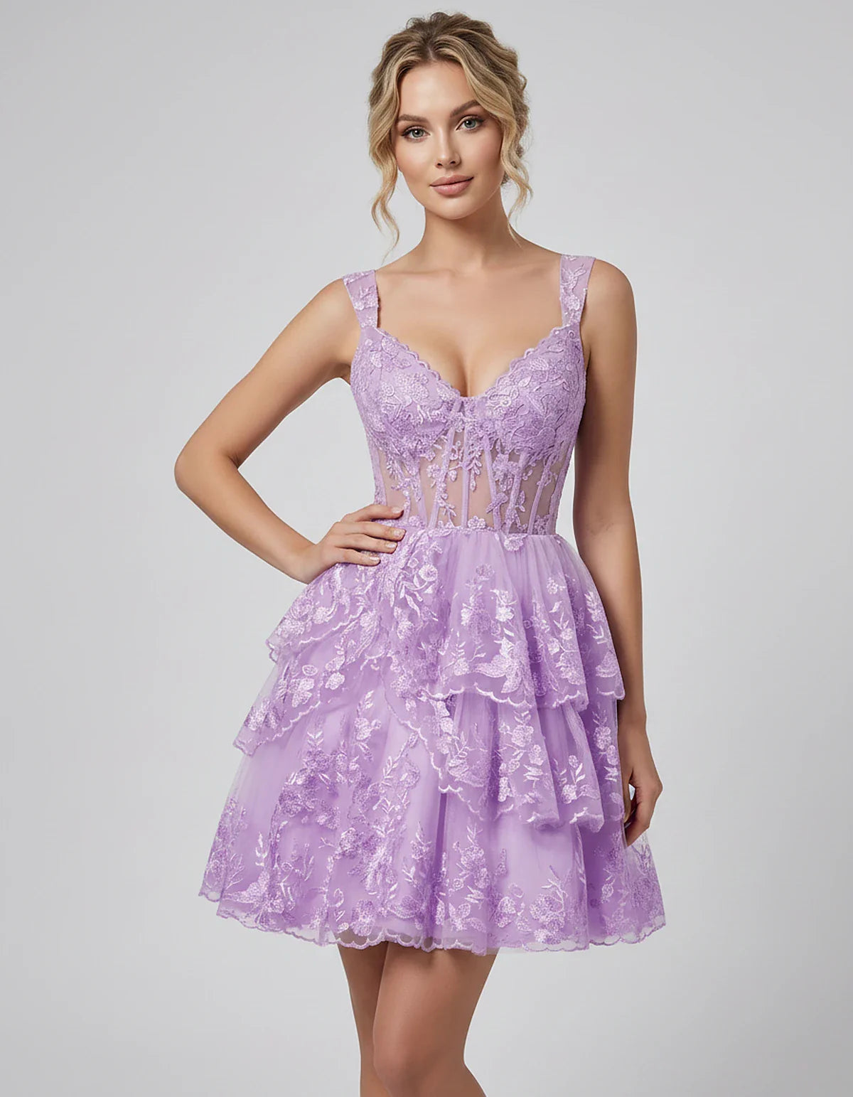 Lace & Tulle Sleeveless Sweetheart A-Line Mini Dress with Corset Bodice for Homecoming, Party, Cocktail, Evening & Wedding Gu | SKU: RMD-481950372684915-MAUVE-L,RMD-481950372684915-MAUVE-M,RMD-481950372684915-MAUVE-S,RMD-481950372684915-MAUVE-XL,RMD-481950372684915-MAUVE-XS