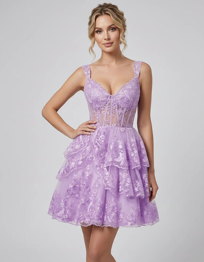 Lace & Tulle Sleeveless Sweetheart A-Line Mini Dress with Corset Bodice for Homecoming, Party, Cocktail, Evening & Wedding Gu | SKU: RMD-481950372684915-MAUVE-L,RMD-481950372684915-MAUVE-M,RMD-481950372684915-MAUVE-S,RMD-481950372684915-MAUVE-XL,RMD-481950372684915-MAUVE-XS
