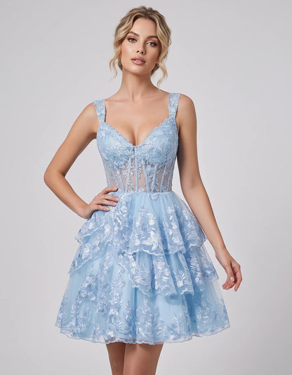 Lace & Tulle Sleeveless Sweetheart A-Line Mini Dress with Corset Bodice for Homecoming, Party, Cocktail, Evening & Wedding Gu | SKU: RMD-481950372684915-LIGHTBLUE-L,RMD-481950372684915-LIGHTBLUE-M,RMD-481950372684915-LIGHTBLUE-S,RMD-481950372684915-LIGHTBLUE-XL,RMD-481950372684915-LIGHTBLUE-XS