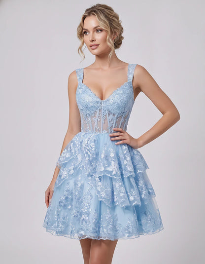 Lace & Tulle Sleeveless Sweetheart A-Line Mini Dress with Corset Bodice for Homecoming, Party, Cocktail, Evening & Wedding Gu | SKU: RMD-481950372684915-LIGHTBLUE-L,RMD-481950372684915-LIGHTBLUE-M,RMD-481950372684915-LIGHTBLUE-S,RMD-481950372684915-LIGHTBLUE-XL,RMD-481950372684915-LIGHTBLUE-XS