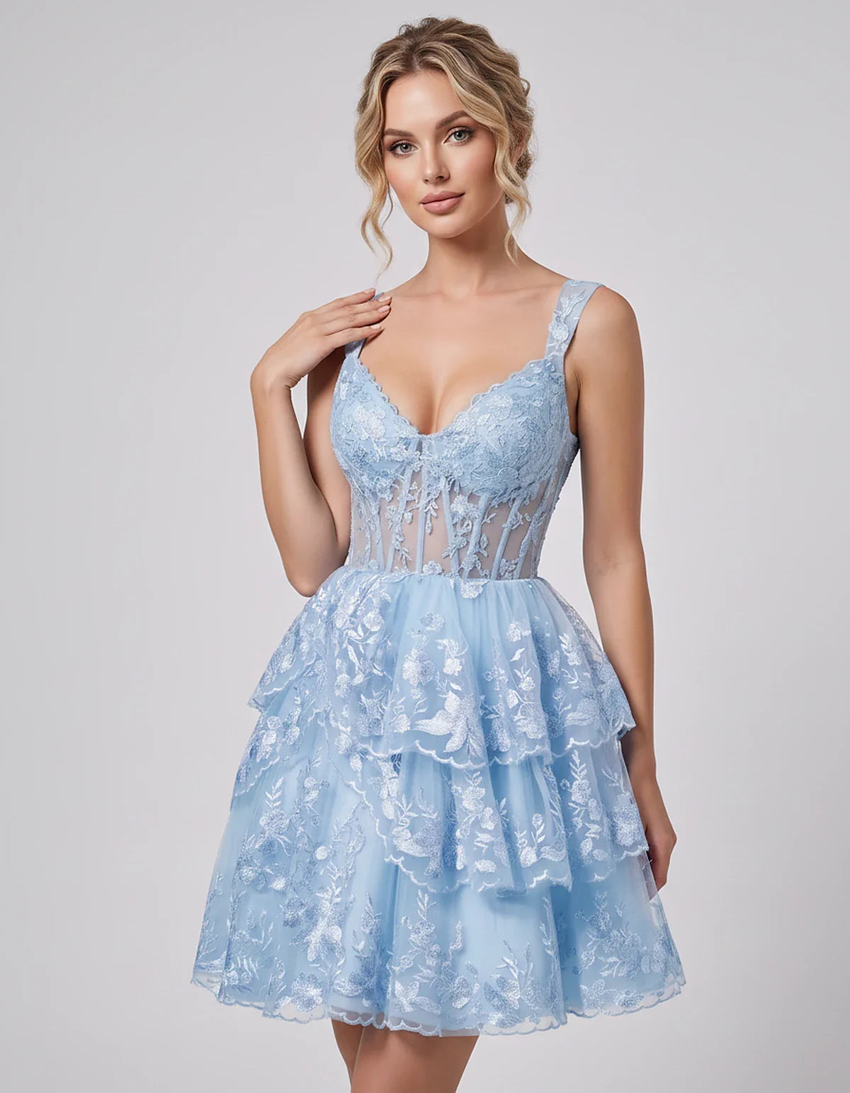 Lace & Tulle Sleeveless Sweetheart A-Line Mini Dress with Corset Bodice for Homecoming, Party, Cocktail, Evening & Wedding Gu | SKU: RMD-481950372684915-LIGHTBLUE-L,RMD-481950372684915-LIGHTBLUE-M,RMD-481950372684915-LIGHTBLUE-S,RMD-481950372684915-LIGHTBLUE-XL,RMD-481950372684915-LIGHTBLUE-XS
