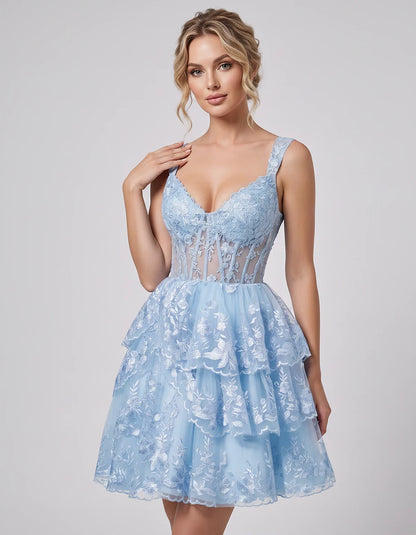 Lace & Tulle Sleeveless Sweetheart A-Line Mini Dress with Corset Bodice for Homecoming, Party, Cocktail, Evening & Wedding Gu | SKU: RMD-481950372684915-LIGHTBLUE-L,RMD-481950372684915-LIGHTBLUE-M,RMD-481950372684915-LIGHTBLUE-S,RMD-481950372684915-LIGHTBLUE-XL,RMD-481950372684915-LIGHTBLUE-XS