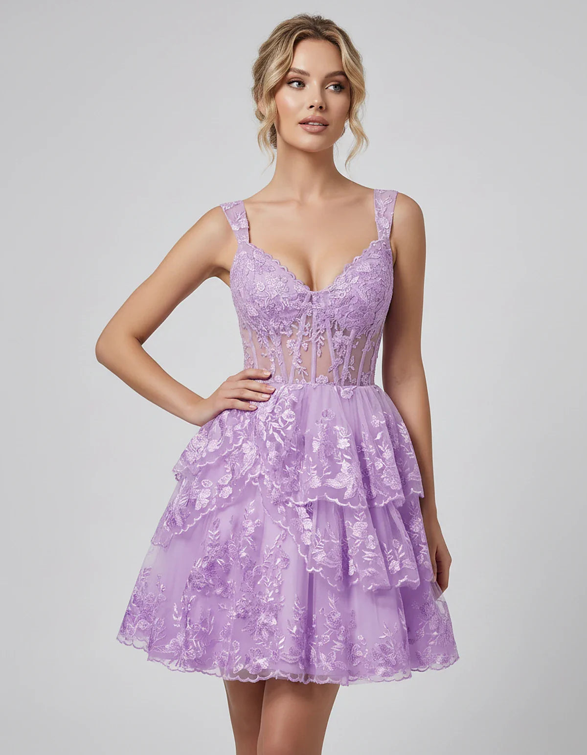 Lace & Tulle Sleeveless Sweetheart A-Line Mini Dress with Corset Bodice for Homecoming, Party, Cocktail, Evening & Wedding Gu | SKU: RMD-481950372684915-MAUVE-L,RMD-481950372684915-MAUVE-M,RMD-481950372684915-MAUVE-S,RMD-481950372684915-MAUVE-XL,RMD-481950372684915-MAUVE-XS