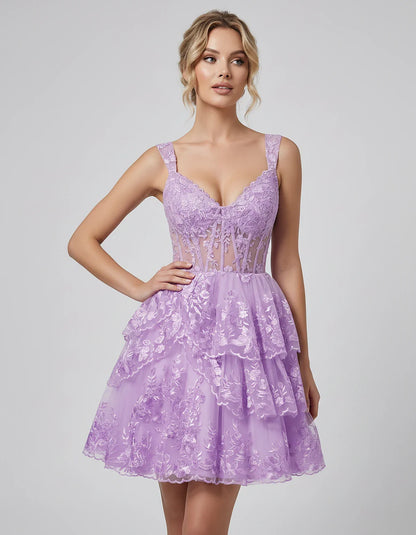 Lace & Tulle Sleeveless Sweetheart A-Line Mini Dress with Corset Bodice for Homecoming, Party, Cocktail, Evening & Wedding Gu | SKU: RMD-481950372684915-MAUVE-L,RMD-481950372684915-MAUVE-M,RMD-481950372684915-MAUVE-S,RMD-481950372684915-MAUVE-XL,RMD-481950372684915-MAUVE-XS