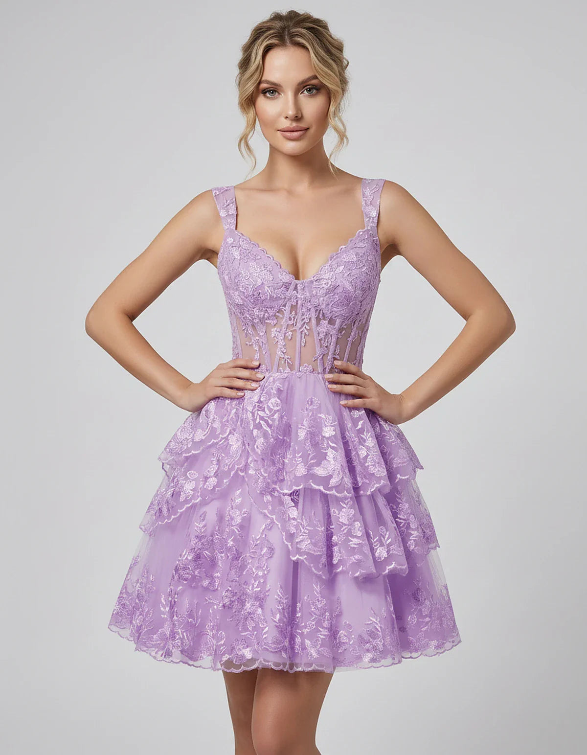 Lace & Tulle Sleeveless Sweetheart A-Line Mini Dress with Corset Bodice for Homecoming, Party, Cocktail, Evening & Wedding Gu | SKU: RMD-481950372684915-MAUVE-L,RMD-481950372684915-MAUVE-M,RMD-481950372684915-MAUVE-S,RMD-481950372684915-MAUVE-XL,RMD-481950372684915-MAUVE-XS