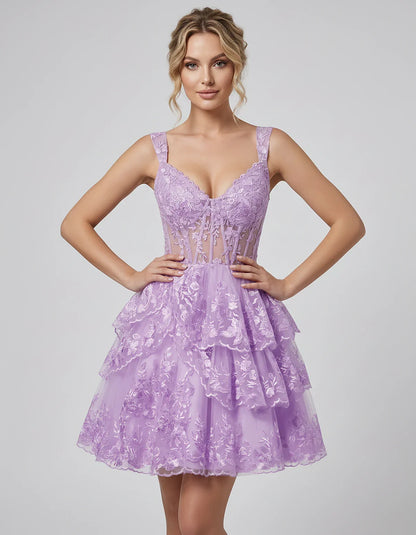 Lace & Tulle Sleeveless Sweetheart A-Line Mini Dress with Corset Bodice for Homecoming, Party, Cocktail, Evening & Wedding Gu | SKU: RMD-481950372684915-MAUVE-L,RMD-481950372684915-MAUVE-M,RMD-481950372684915-MAUVE-S,RMD-481950372684915-MAUVE-XL,RMD-481950372684915-MAUVE-XS