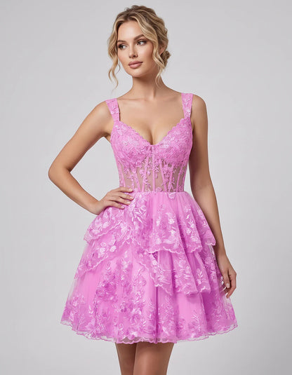 Lace & Tulle Sleeveless Sweetheart A-Line Mini Dress with Corset Bodice for Homecoming, Party, Cocktail, Evening & Wedding Gu | SKU: RMD-481950372684915-LILAC-L,RMD-481950372684915-LILAC-M,RMD-481950372684915-LILAC-S,RMD-481950372684915-LILAC-XL,RMD-481950372684915-LILAC-XS