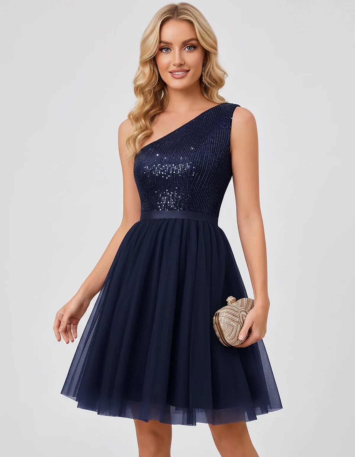 Sequin One-Shoulder Sleeveless A-Line Mini Dress with Layered Tulle for Homecoming, Graduation, Cocktail, Party, Evening & We | SKU: CMD-583917462850174-NAVY-L,CMD-583917462850174-NAVY-M,CMD-583917462850174-NAVY-S,CMD-583917462850174-NAVY-XL,CMD-583917462850174-NAVY-XS