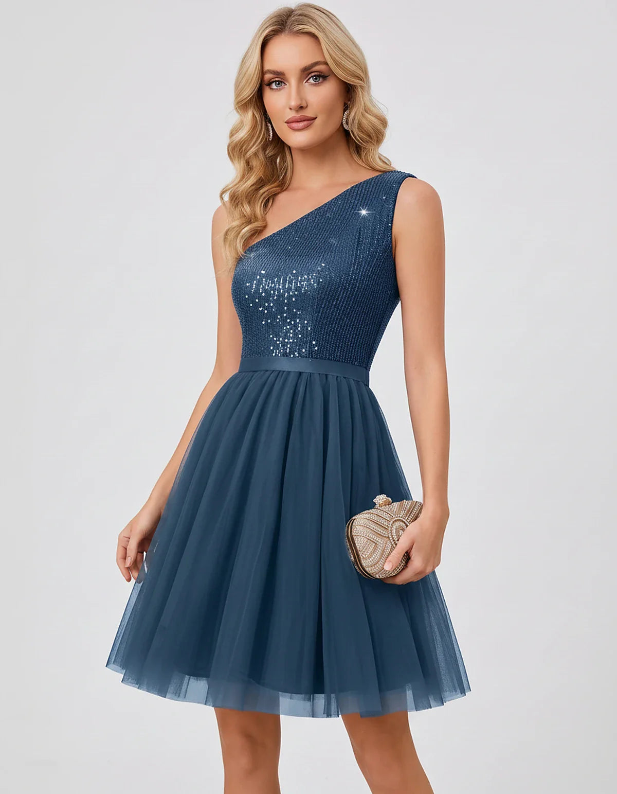 Sequin One-Shoulder Sleeveless A-Line Mini Dress with Layered Tulle for Homecoming, Graduation, Cocktail, Party, Evening & We | SKU: CMD-583917462850174-DUSTYBLUE-L,CMD-583917462850174-DUSTYBLUE-M,CMD-583917462850174-DUSTYBLUE-S,CMD-583917462850174-DUSTYBLUE-XL,CMD-583917462850174-DUSTYBLUE-XS