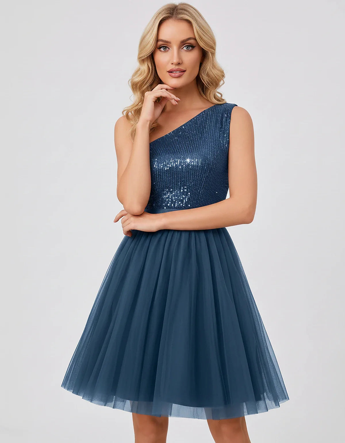 Sequin One-Shoulder Sleeveless A-Line Mini Dress with Layered Tulle for Homecoming, Graduation, Cocktail, Party, Evening & We | SKU: CMD-583917462850174-DUSTYBLUE-L,CMD-583917462850174-DUSTYBLUE-M,CMD-583917462850174-DUSTYBLUE-S,CMD-583917462850174-DUSTYBLUE-XL,CMD-583917462850174-DUSTYBLUE-XS