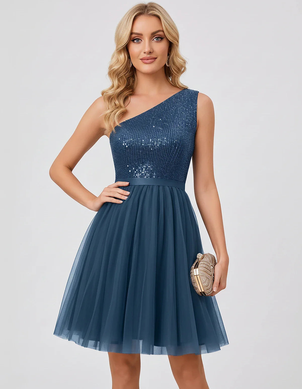 Sequin One-Shoulder Sleeveless A-Line Mini Dress with Layered Tulle for Homecoming, Graduation, Cocktail, Party, Evening & We | SKU: CMD-583917462850174-DUSTYBLUE-L,CMD-583917462850174-DUSTYBLUE-M,CMD-583917462850174-DUSTYBLUE-S,CMD-583917462850174-DUSTYBLUE-XL,CMD-583917462850174-DUSTYBLUE-XS