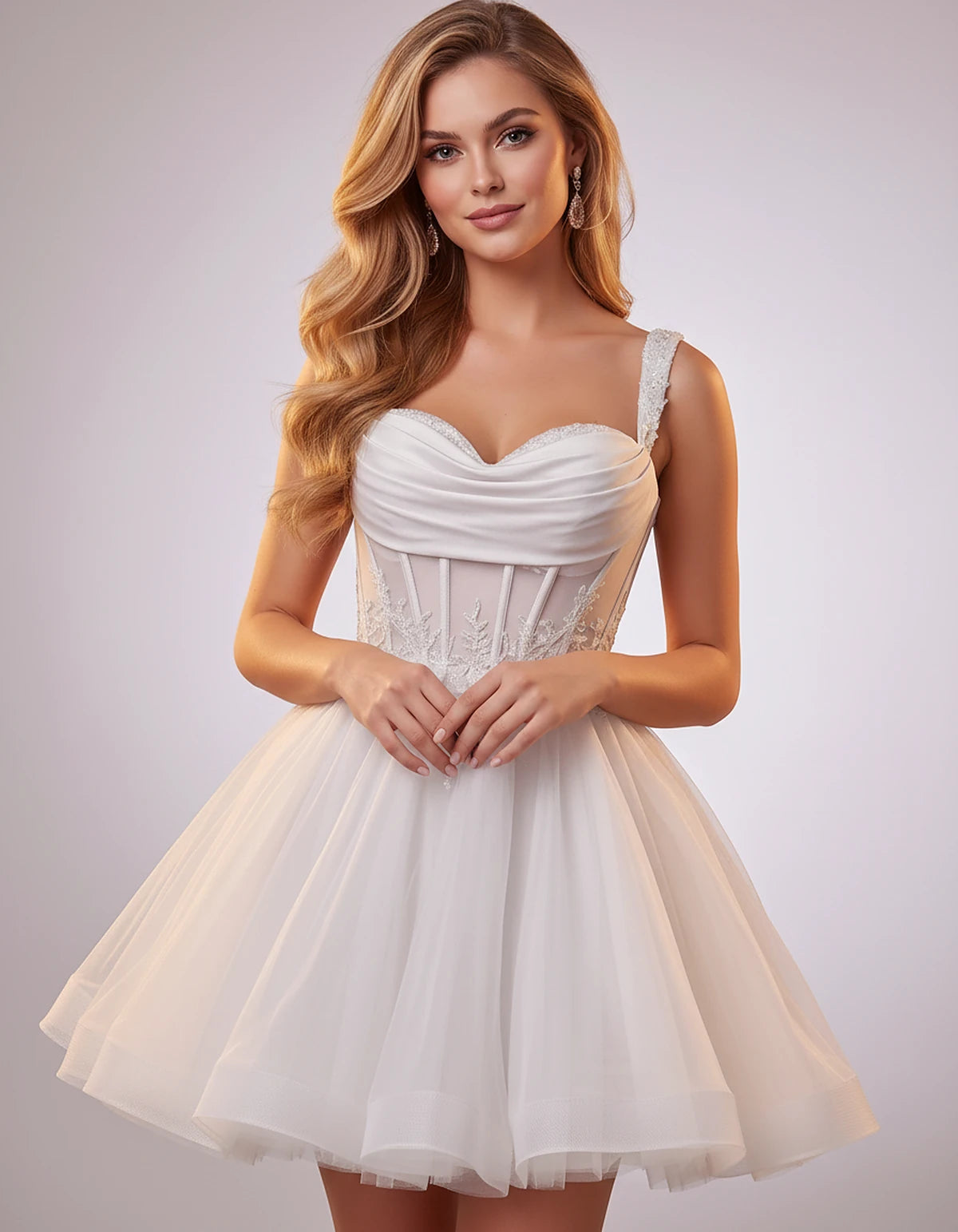 Soft Tulle Sleeveless Sweetheart A-Line Mini Dress with Floral Appliqués for Party, Cocktail, Evening, Summer & Wedding Guest