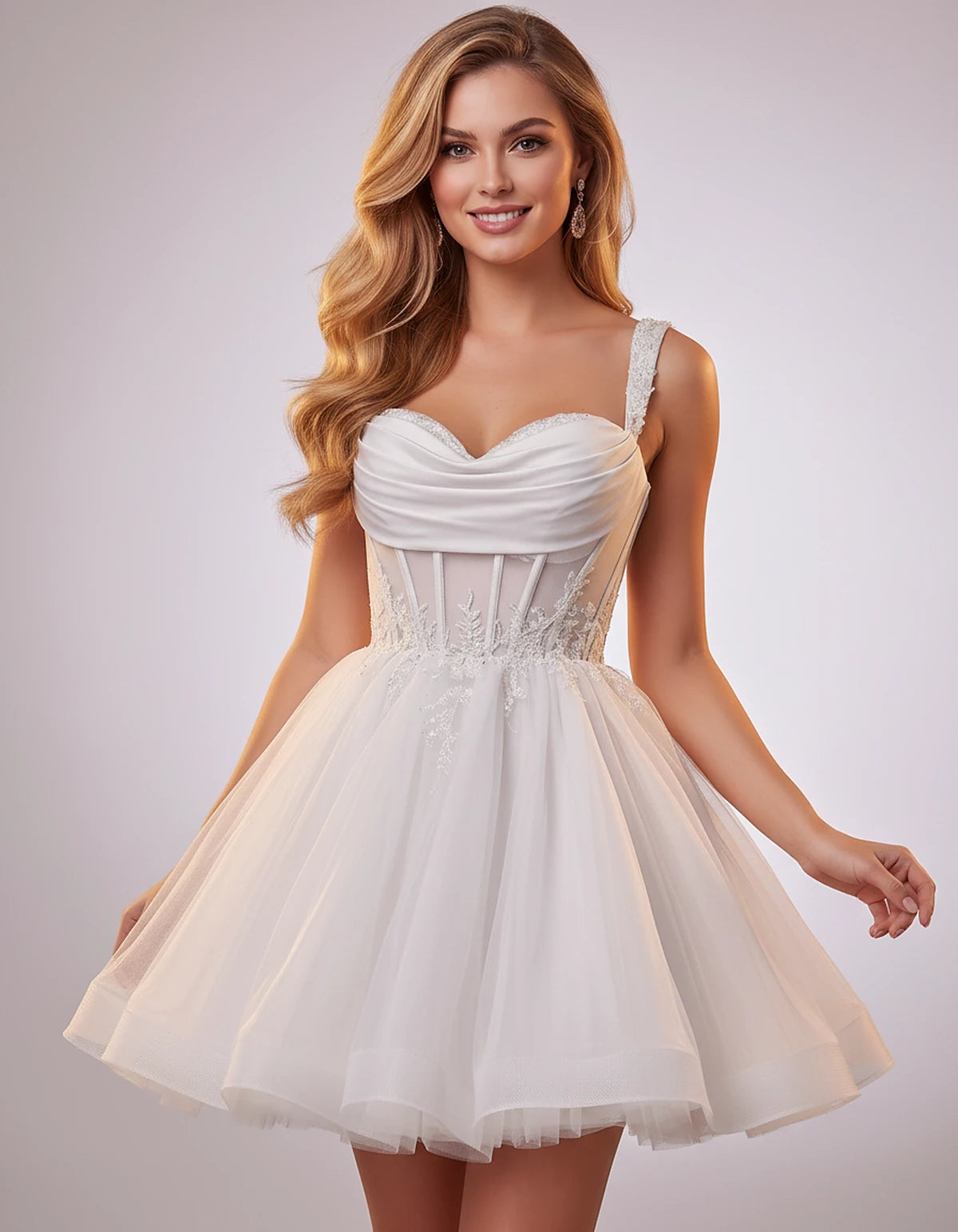 Soft Tulle Sleeveless Sweetheart A-Line Mini Dress with Floral Appliqués for Party, Cocktail, Evening, Summer & Wedding Guest
