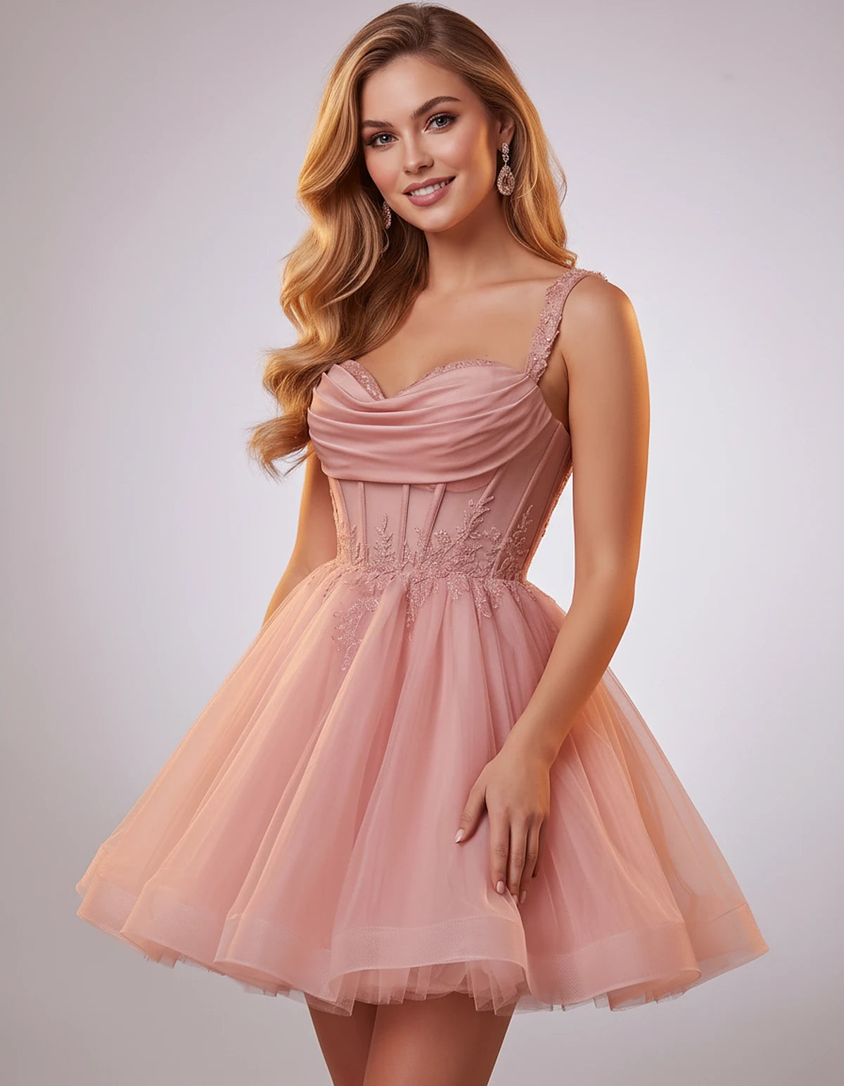Soft Tulle Sleeveless Sweetheart A-Line Mini Dress with Floral Appliqués for Party, Cocktail, Evening, Summer & Wedding Guest