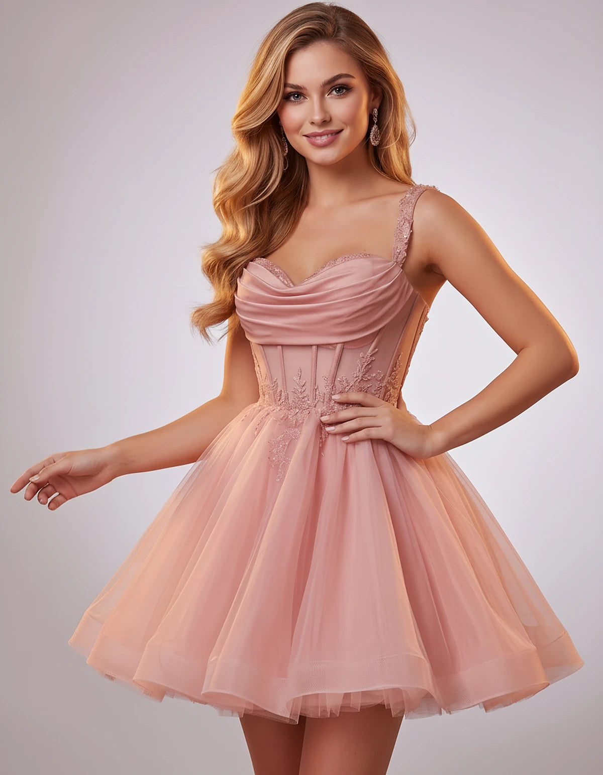 Soft Tulle Sleeveless Sweetheart A-Line Mini Dress with Floral Appliqués for Party, Cocktail, Evening, Summer & Wedding Guest