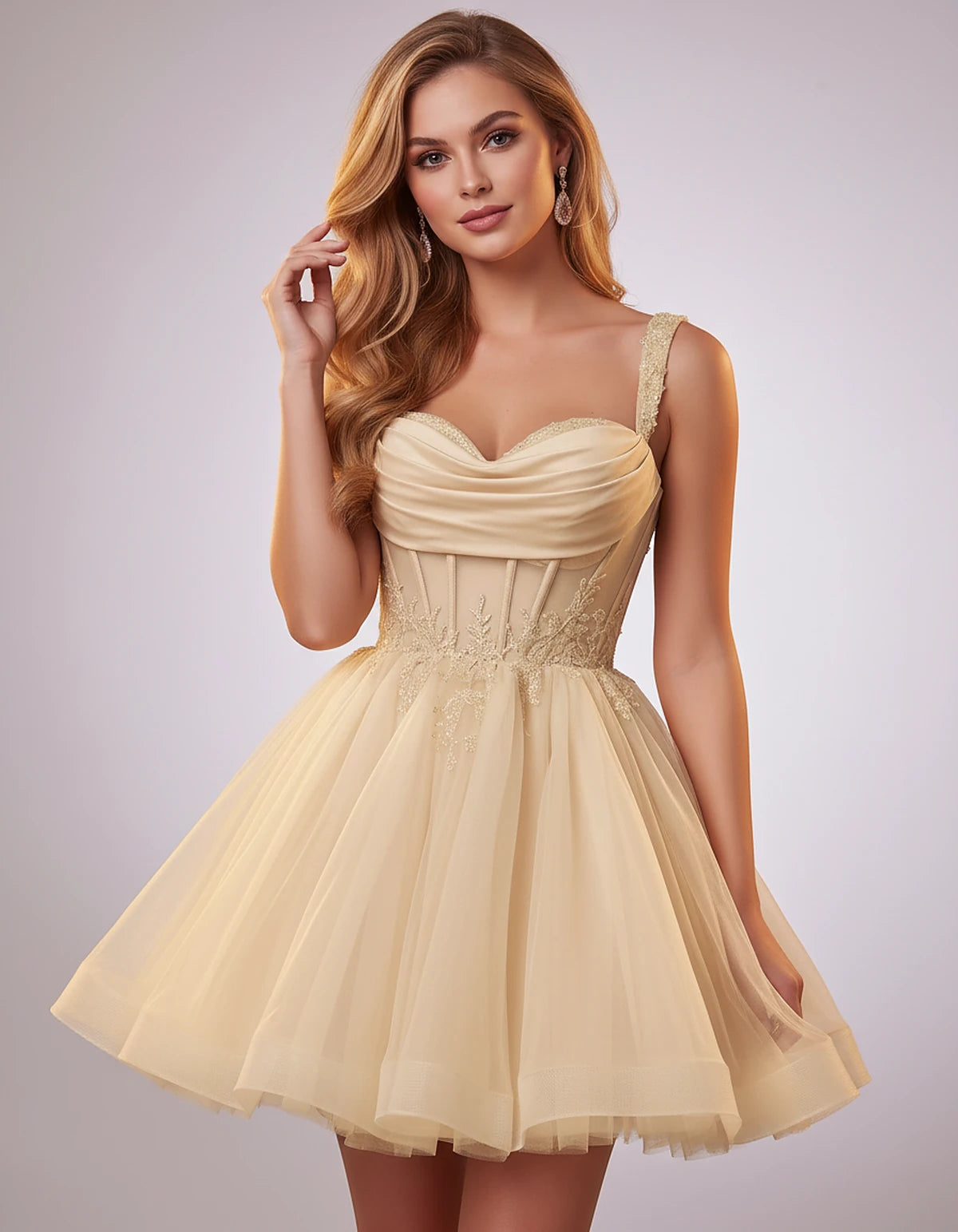 Soft Tulle Sleeveless Sweetheart A-Line Mini Dress with Floral Appliqués for Party, Cocktail, Evening, Summer & Wedding Guest
